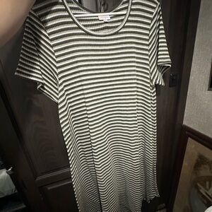 LuLaRoe Green and White Striped Dress